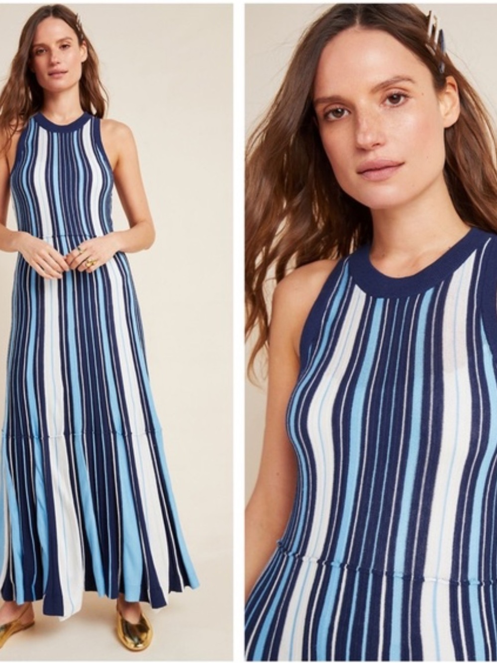 Anthropologie Maeve Lusanna Knit Sweater Dress in Blue & White Stripe Medium